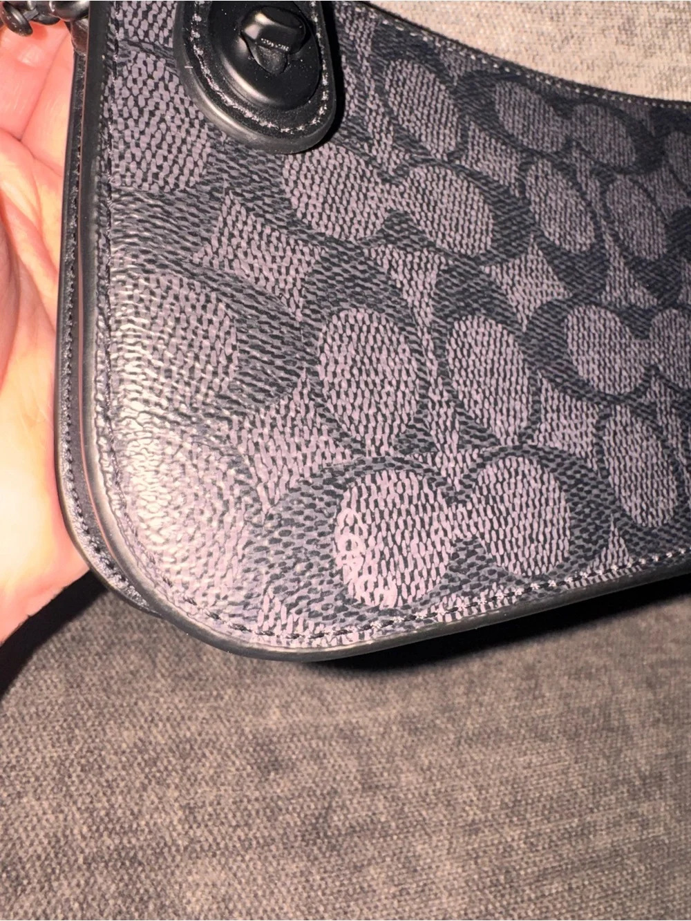 Coach Black Signature Crossbody Bag with Light Blue Charm